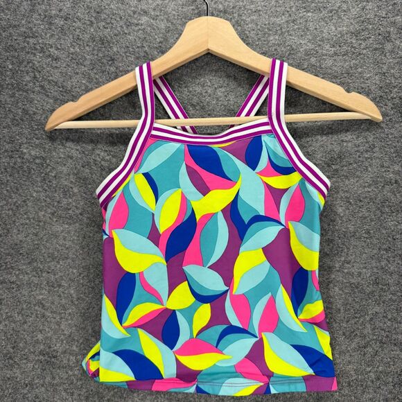 Lands' End Tankini Top Girls 10 Blue Floral Sleeveless Lined Square Neck Swim - Picture 1 of 4